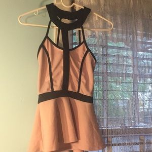 PINK AND BLACK HALTER TOP